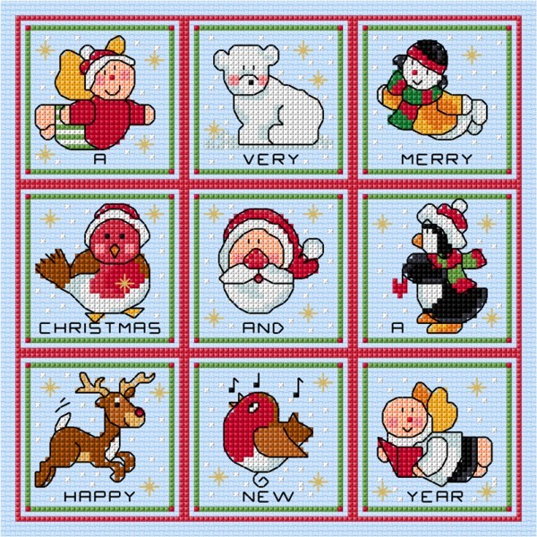 Christmas card sampler in cross stitch
