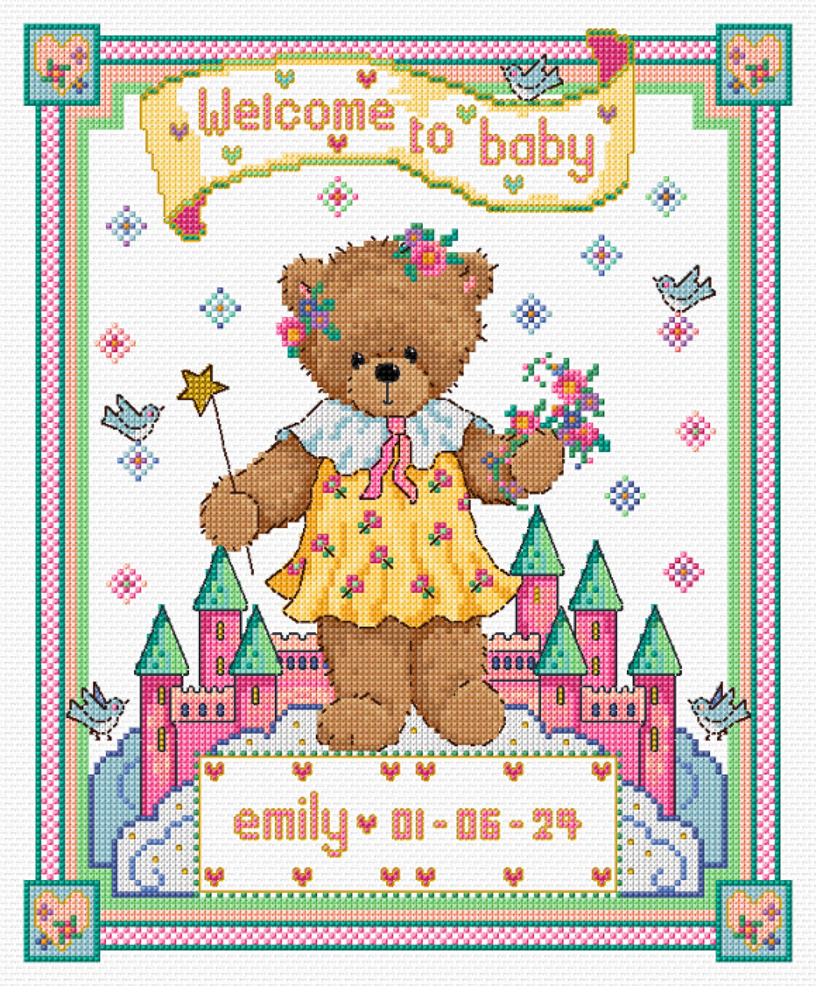 LJT069 Teddy Birth sampler GIRL