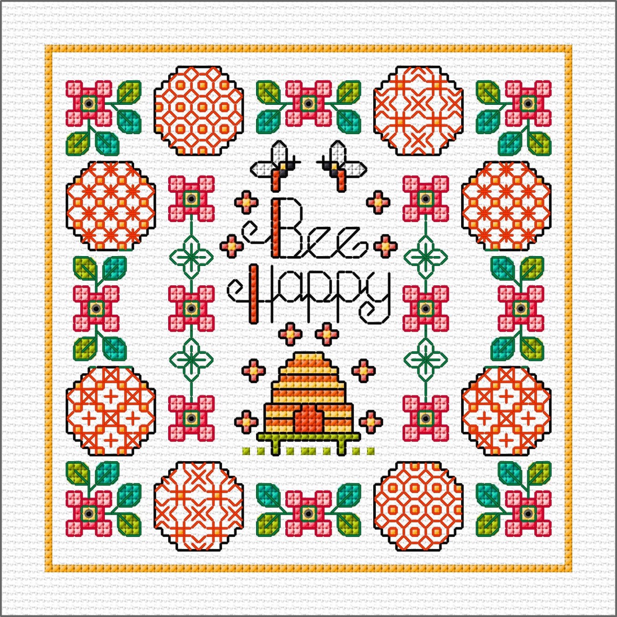 LJT418 Blackwork 'Bee happy' sampler design thumbnail